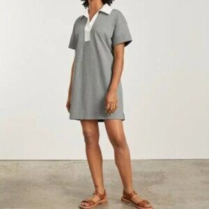 Everlane The Organic Cotton Short Sleeve Polo Mini Dress Sage Green White S